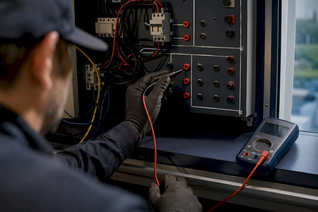 Technician tracing a simulated electrical fault