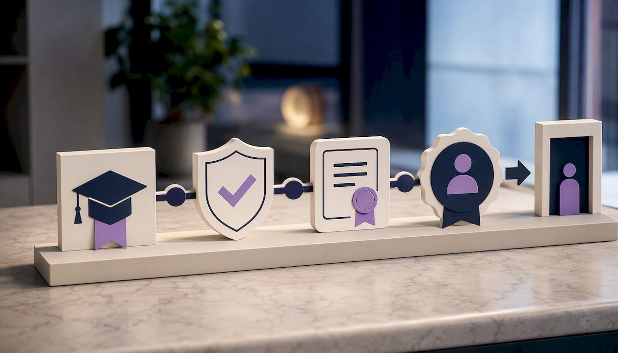 Illustrated pathway from accreditation to credential