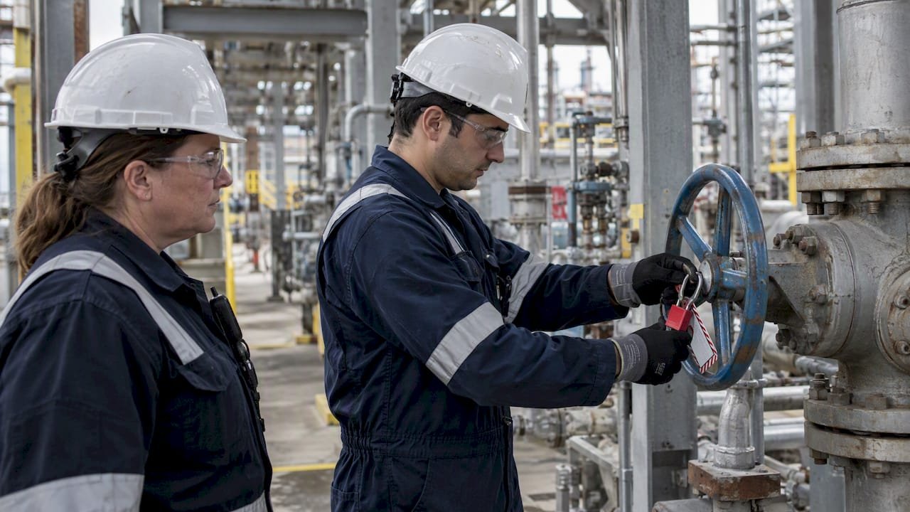 Assessor observes a trainee isolating a process valve