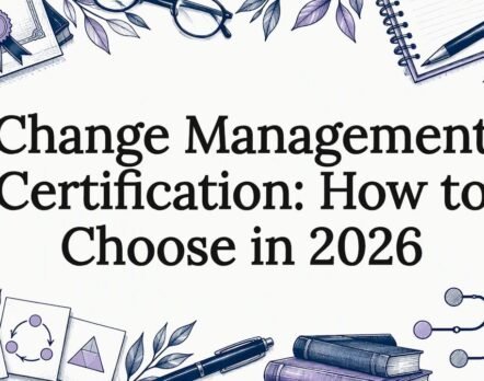 Hand-drawn certification motifs frame title