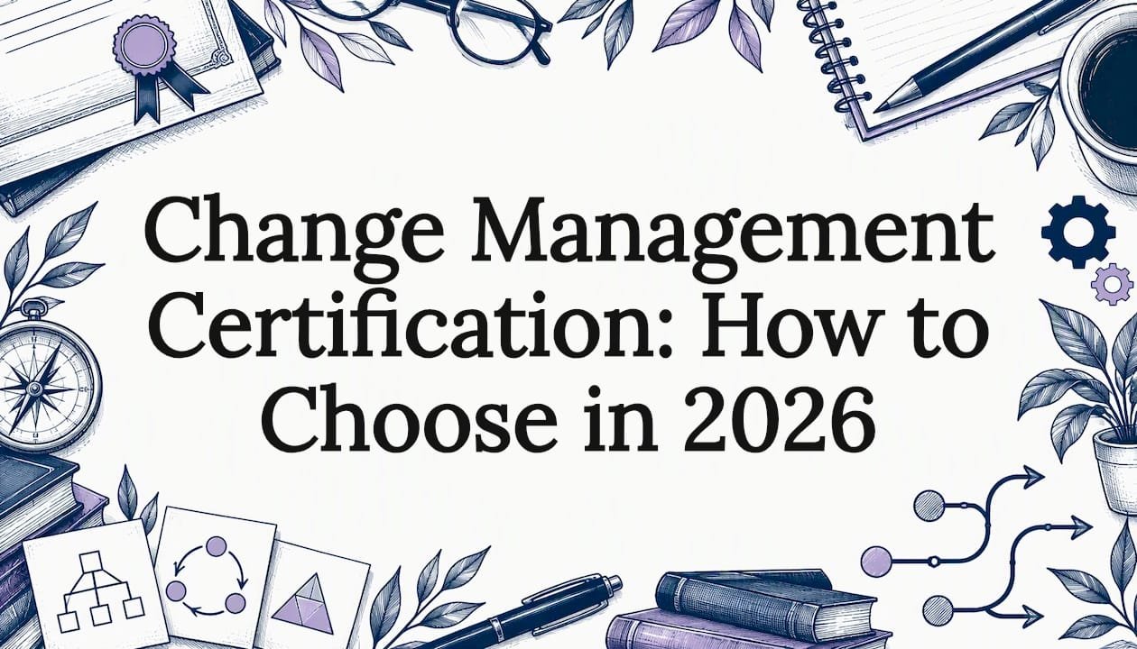Hand-drawn certification motifs frame title