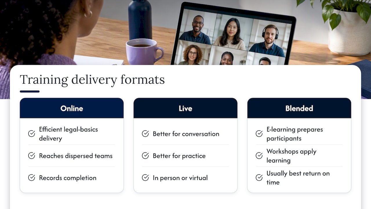 Comparison of online, live and blended training